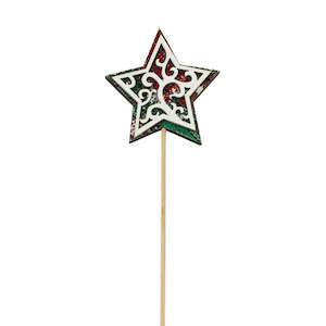 Nordic Wooden Xmas Star Pick 7Wx7Hx31Lcm Pk/12 - Multi