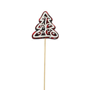 Christmas: Nordic Wooden Xmas Tree Pick 6.5Wx7Hx31.5Lcm Pk/12 - Multi