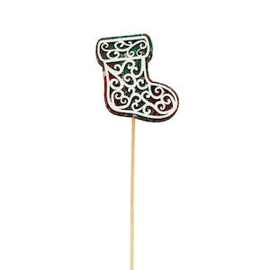 Christmas: Nordic Wooden Xmas Stocking Pick 6Wx7Hx31.5Lcm Pk/12 - Multi