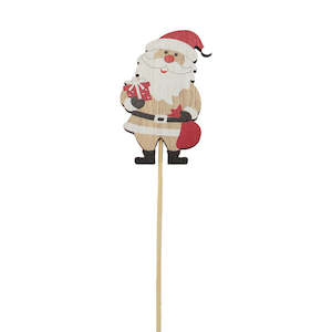Christmas: Nordic Wooden Xmas Santa Pick 5.2Wx8.5Hx30Lcm Pk/12 - Multi