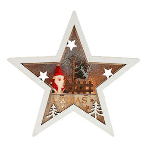 Nordic Wooden Xmas Star with LED 27Lx4.7Wx25.5Hcm - Natural/Multi