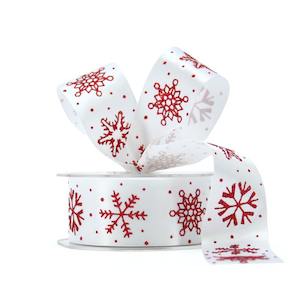 Satin Snowflake Ribbon 38mmx10m - White/Red