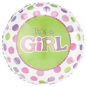 9" Rnd It's A Girl Dots - Lime/Light Pink