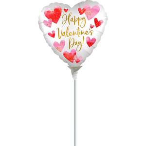 10cm (4”) Hrt Happy Valentine's Day Satin Watercolour - White/Multi