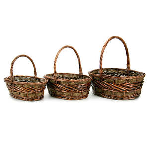 Direct: Willow/Seagrass Oval Ionian Basket Set/3 40Lx30Wx15Hcm - Mahogany