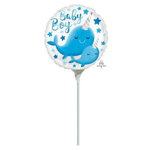 Direct: 22cm (9”) Rnd Narwhal Baby Boy - Blue/White