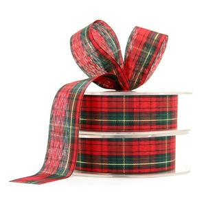 Oceans Ribbons Decorative Fabric Ribbon: McGregor Tartan Ribbon 25mmx25m - Red/Hunter Green