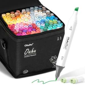 Alcohol Based Markers: Ohuhu Oahu 120 Colours Dual Tip Alcohol Art Markers