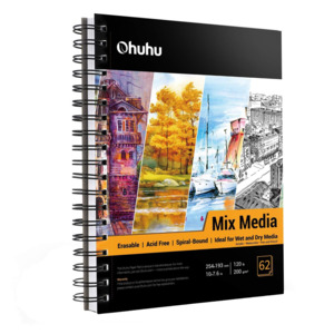 Art Pads Sketchbooks: Ohuhu Spiral-Bound Mixed Media Pad for Multiple Techniques, 62 sheets, 254x193mm