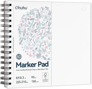 Ohuhu Spiral-Bound Bleedproof Marker Pad, 60 sheets, 225x210mm