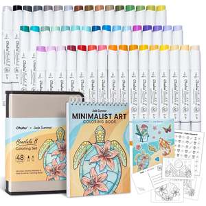 Alcohol Based Markers: Ohuhu x Jade Summer Limited Edition Colouring Set, Honolulu B 48 Colours Alcohol Markers with Brush & Fine Dual Tips