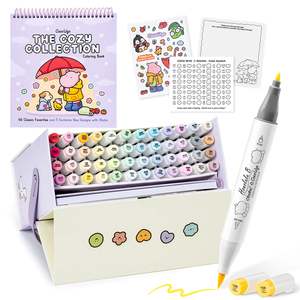Alcohol Based Markers: Ohuhu x Coco Wyo: Cozy Mood Colouring Kit, Honolulu B 48 Colours Alcohol Markers with Brush & Fine Dual Tips