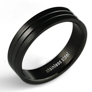 Products: Black inodized stainless steel ring with matte polished dragon design