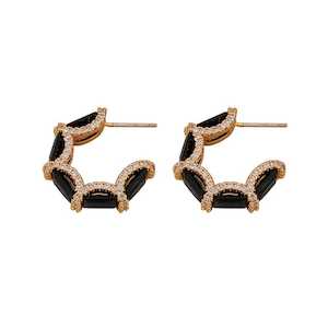 18k Gold Plated Jewellery: Elizabeth black agate earrings