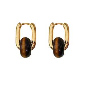 Earrings: Tiger eye square hoops