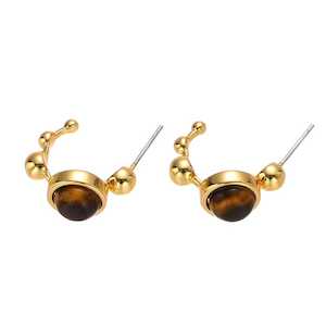 Earrings: Tiger eye gem J-hoops