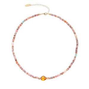 Pink marble crystal necklace