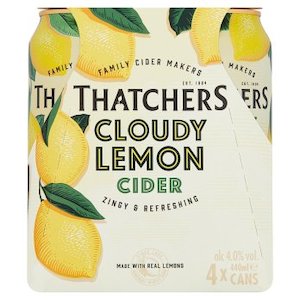 Cider: Thatchers Cloudy Lemon Cider Can 440ml - 4 Pack
