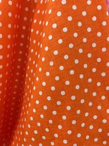 Products: 100% Cotton – Orange Small 2mm White spots on Orange 100% Cotton – 1.15cm wide – per mtr – Moreland Fabrics