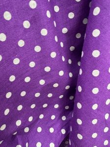 Products: 100% Cotton – Purple – Large 6mm White spots on Purple 100% Cotton – 1.15cm wide – per mtr – Moreland Fabrics