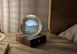 Homeware Lighting: Walnut Rain Cloud - 3D Laser Engraved LED Light