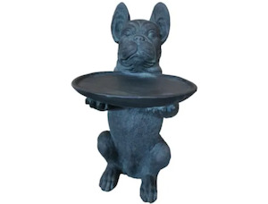 Homeware Furniture: Black Fibre Clay Dog with Table