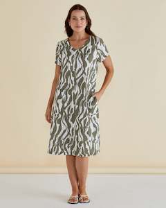 Elwood Dress - Olive Geometric Print