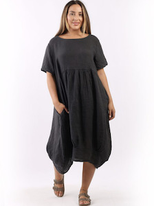 Mila Linen Dress - Charcoal