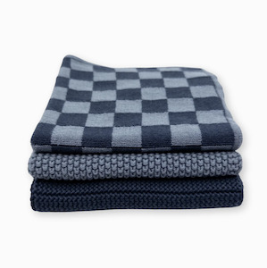 Dishcloth Variety 3pk - Navy Denim Chequer