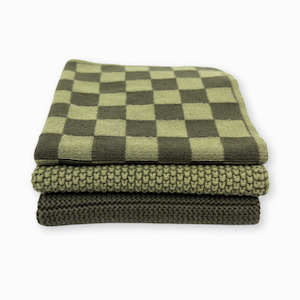 Homeware Kitchen Entertaining: Dishcloth Variety 3pk - Olive Moss Chequer
