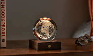 Homeware Lighting: Walnut World Globe - 3D Laser Engraved LED Light