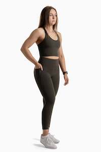 TIGHTS: HIGH WAISTED SIDE POCKET 7/8 TIGHT ( PERFORMANCE KNIT ) - ASH BROWN