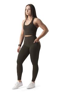 TIGHTS: HIGH WAISTED SIDE POCKET F/L TIGHT ( PERFORMANCE KNIT ) - ASH BROWN