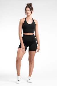 TRAINING SHORT - BLACK - (HYBRID KNIT) - MID LENGTH
