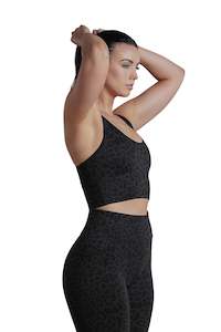 Sports Bra: Cut Out Long Line Bra  - BLACK LEOPARD | CONTOUR