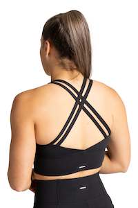 Sports Bra: Strappy Long Line Bra  - BLACK | CONTOUR