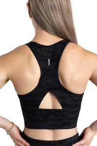 Sports Bra: Cut Out Long Line Bra  - BLACK CAMO | CONTOUR