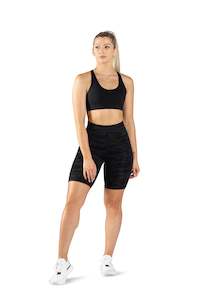 Womens Shorts: SIDE POCKET SHORT - BLACK CAMO | RECYCLED PERFORMA