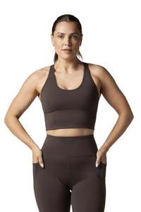 Women: CUT OUT LONG LINE SPORTS BRA  - ESPRESSO | CONTOUR V2