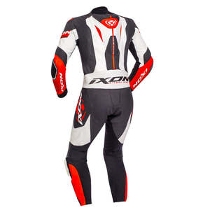 Leather Suits: Ixon JACKAL 1pc Suit - Blk/Wht/Red