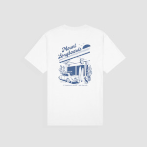 Mens Surf Shirt: Longboards Store Box Tee - White