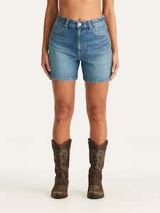 Skirts: WRANGLER HI A-LINE SHORT - BLUE SHELTER