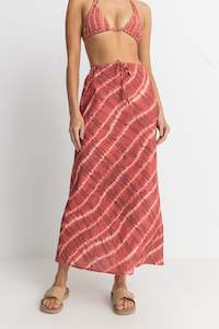 SAHARA TIE DIE BIAS CUT MIDI SKIRT - RED