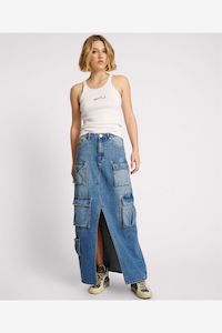 Skirts: 90S CARGO POCKET COLUMN DENIM - PACIFICA