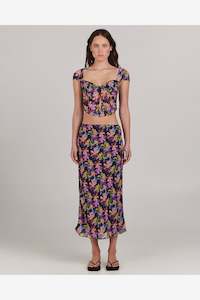 CHARLIE HOLIDAY EVELYN MIDI SKIRT - MYSTIC FLORAL