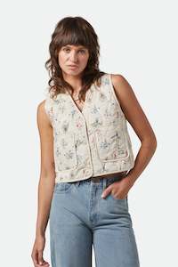 W Sweatshirts Jackets: BRIXTON FIELD FLORAL QUILTED VEST - WHITECAP/HAZELNUT/DITSY FLORAL