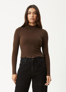 Tops: AFENDS ICONIC - LONG SLEEVE RIB TOP - COFFEE
