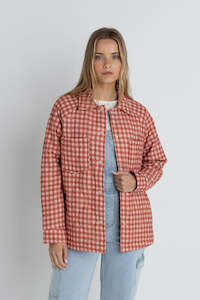 W Sweatshirts Jackets: RHYTHM LOLA CHECK QUILTED JACKET - PEACH