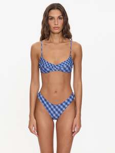 Womens: THRILLS HIGH SPEED CHECK UNDERWIRE BIKINI TOP - GUARDIAN NAVY