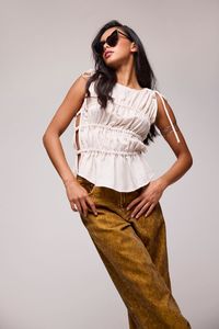 Womens: ONE TEASPOON EVELYN GATHERED RUCHED TIE TOP - CREAM